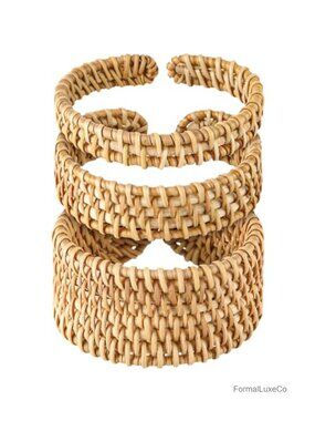 3 Handwoven Rattan Cuff Bracelets Adjustable Bohemian Chunky Wrap Bangle